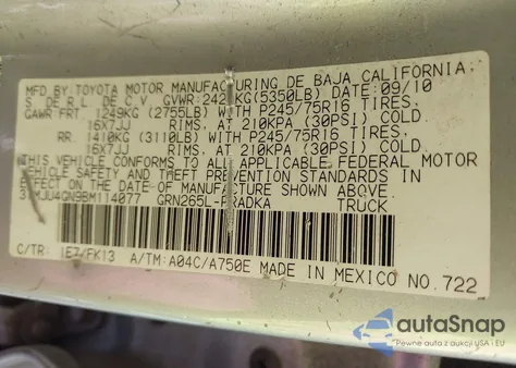 2011 Toyota Tacoma Prerunner V6 из США, поврежденный, VIN 3TMJU4GN9BM114077